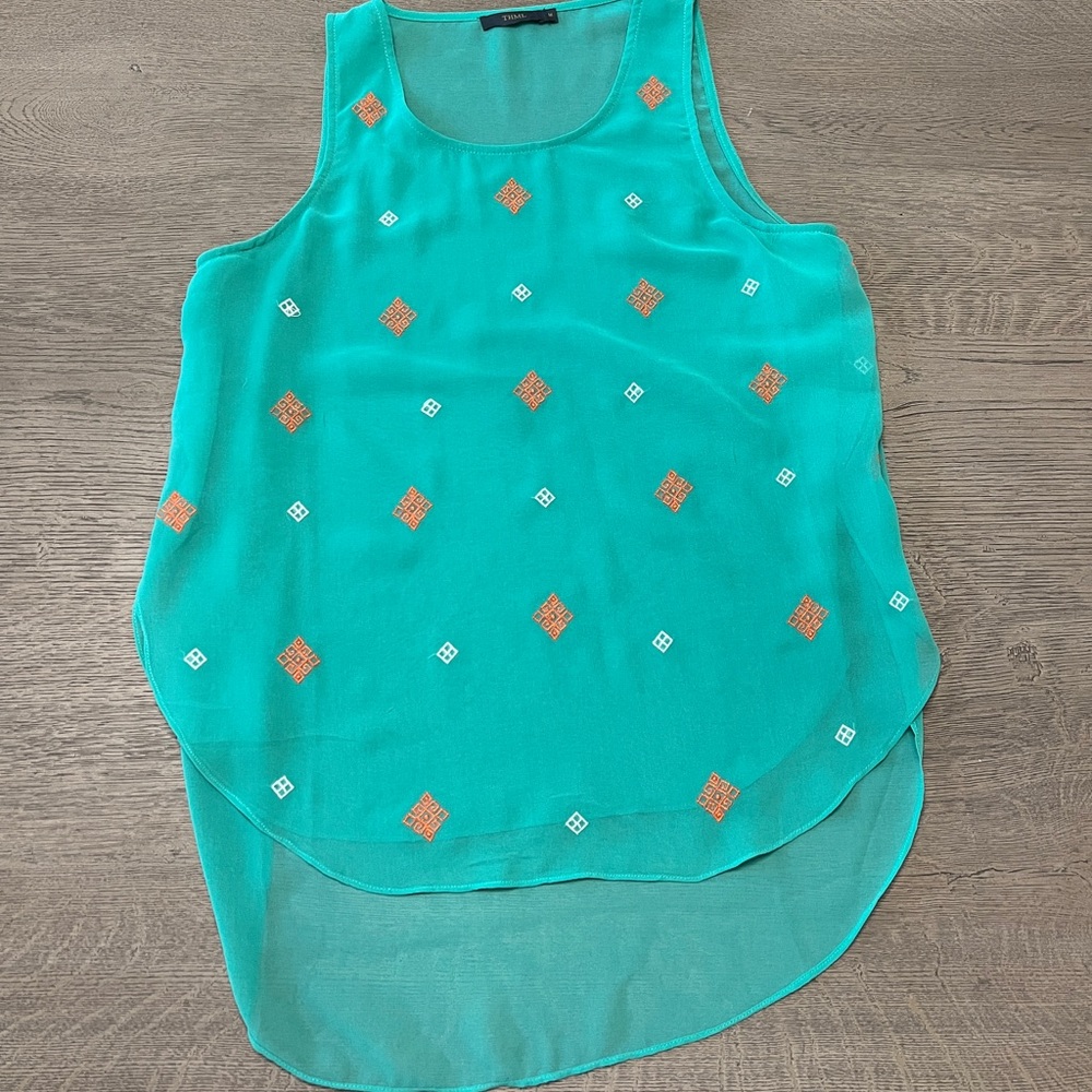 THML Sleeveless Teal and Orange Women's Top Size M